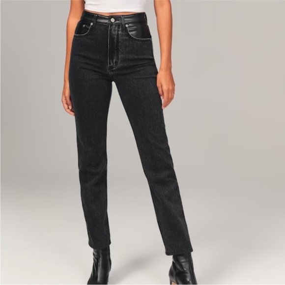 Abercrombie & Fitch Leather Trim Ultra High Rise Ankle Straight Jean size 27/4XL - Picture 6 of 15